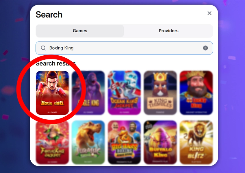 Find Boxing King in 1Win Casino